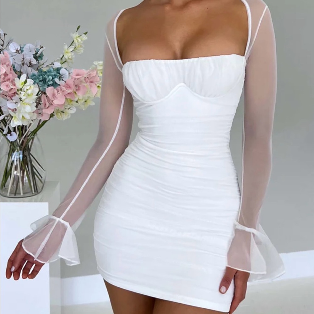 NWT Babyboo White Sheer Sleeve Dress